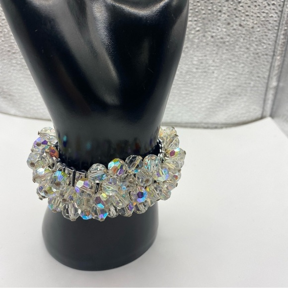 Vintage Glass Aurora Borealis Bead Cha Cha Stretch Bracelet-Japan 1950s - Picture 2 of 6
